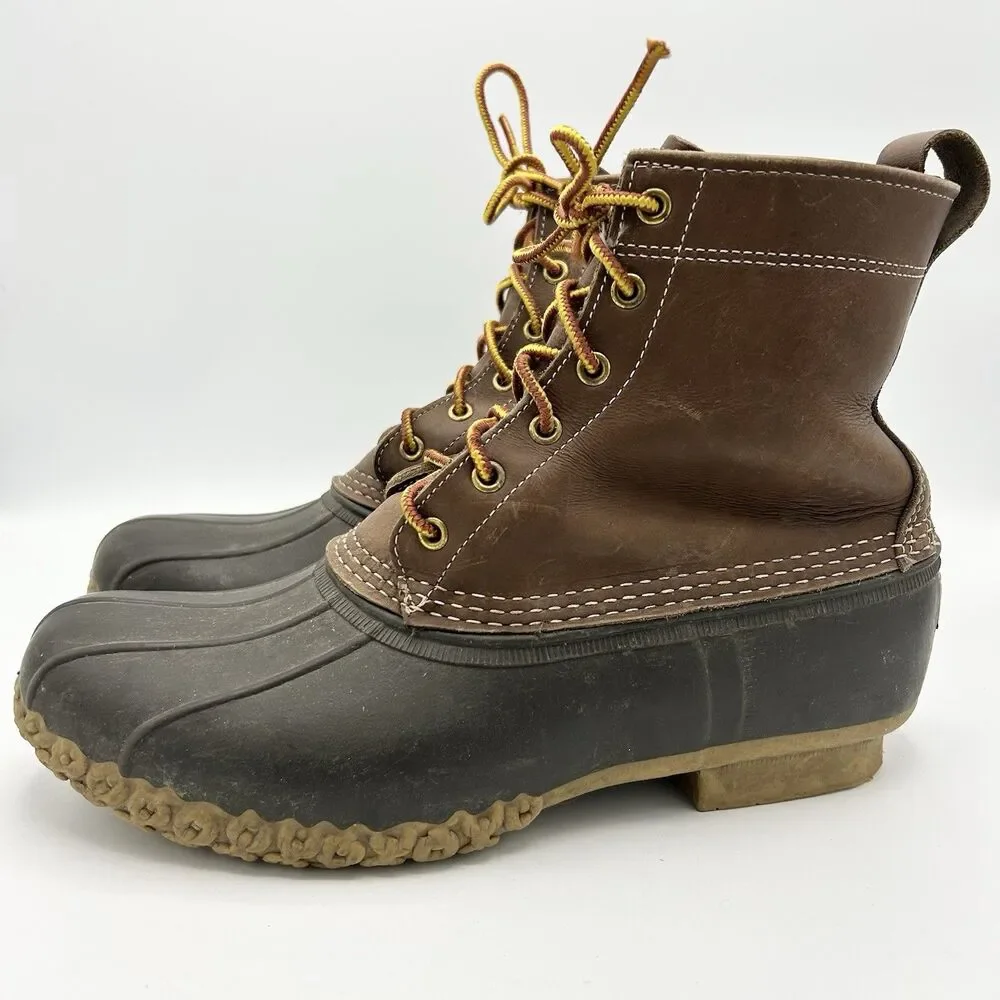 VINTAGE L.L. Bean Boots Duck Boots USA Distressed Leather Rubber Lace Up 10 - Picture 3 of 8